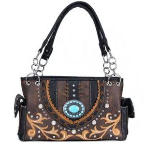 Brown Western Rhinestone Concho Purse